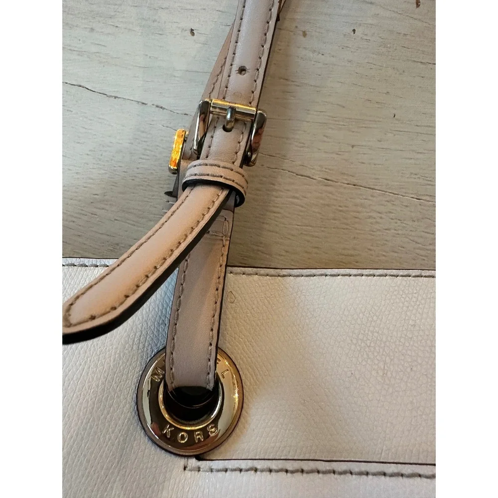 Michael Kors Jet Set East West Bucket Tote Bag Vanilla Gold MK Logo Shoulder Bag